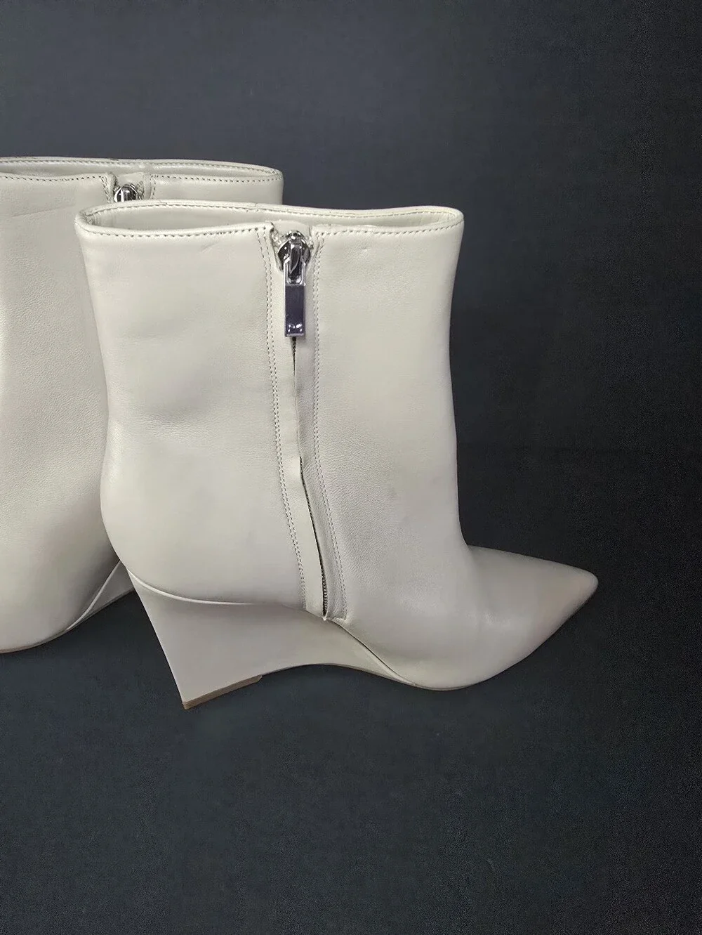 Marc Fisher Dayna Beige Leather Wedge Ankle Boots New Sz 11M